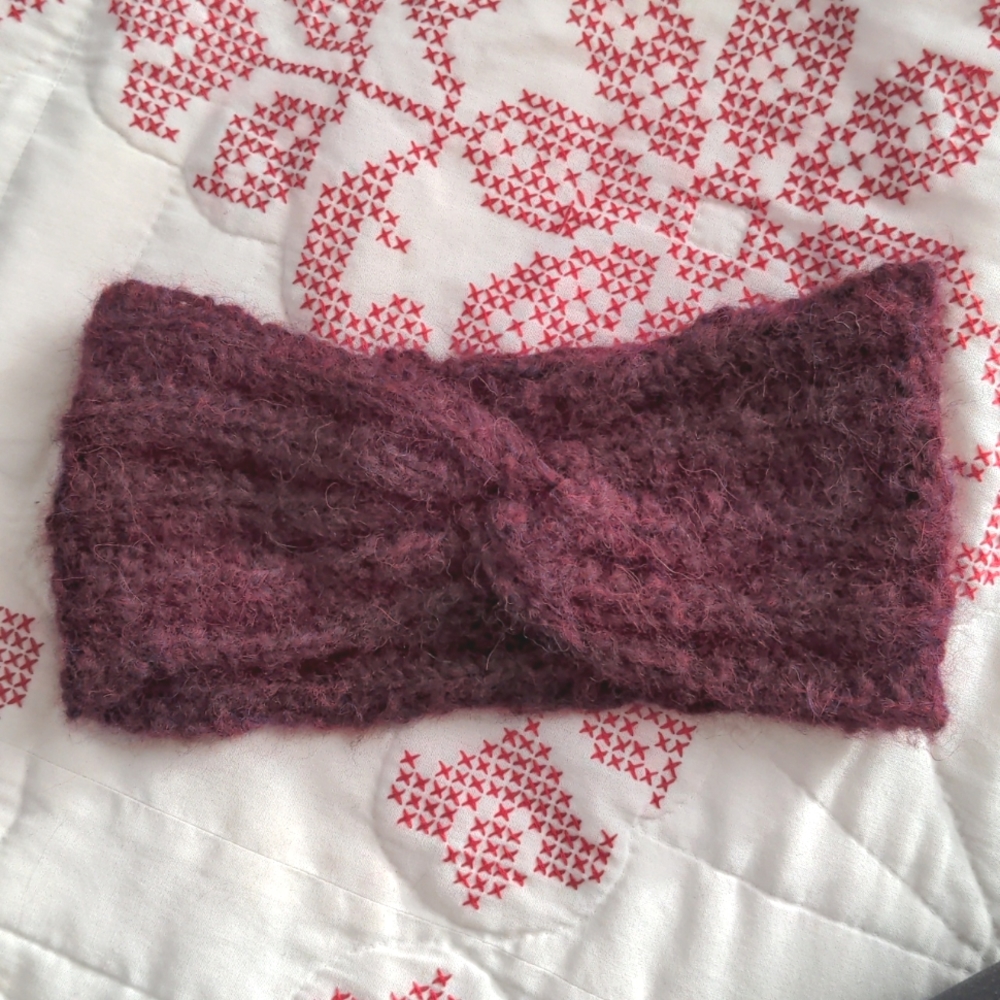 Hand-knitted Maroon Twisted Headband